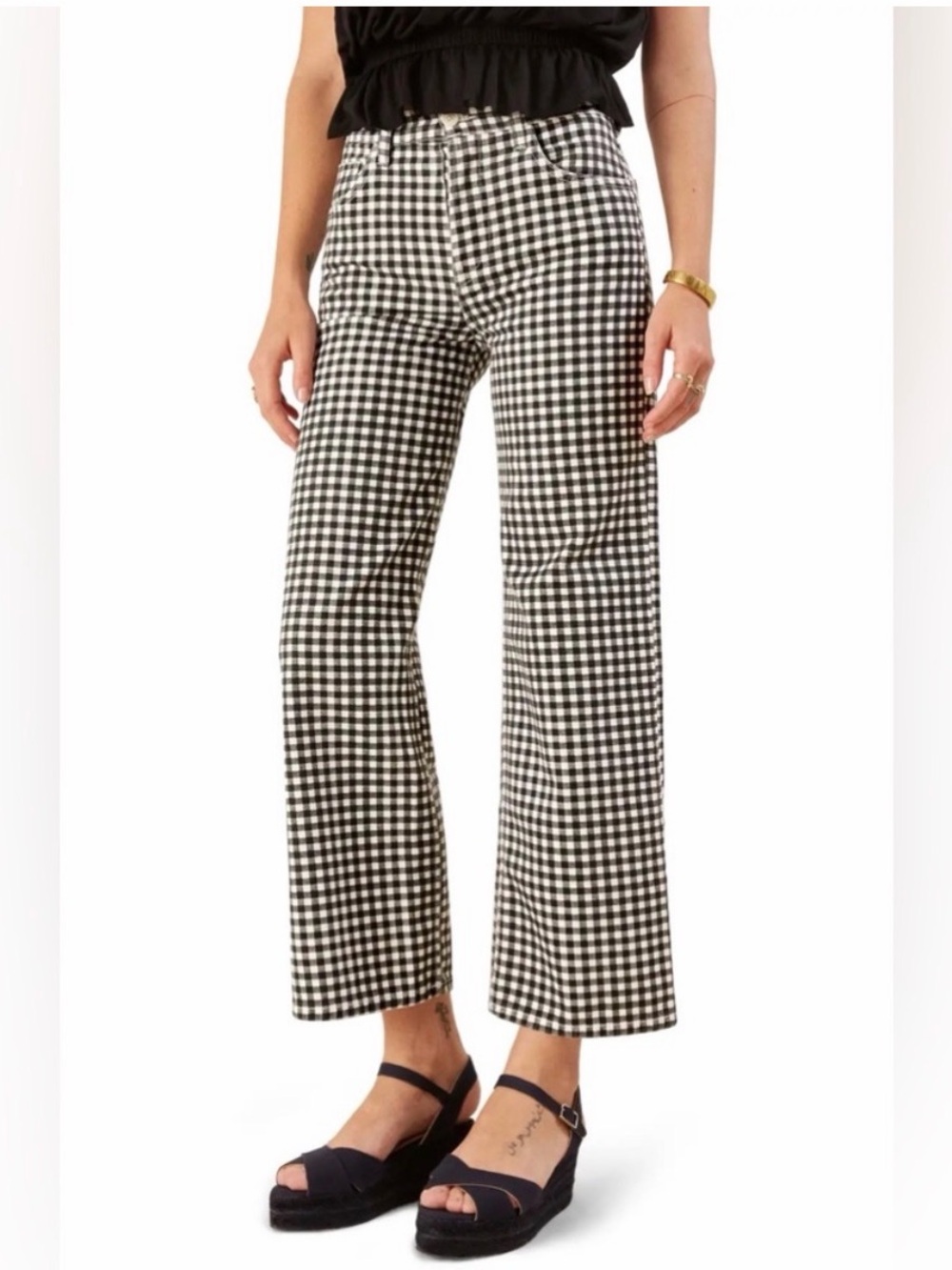 Reformation Fawcett Gingham Wide Leg Jeans Cottagecore Coastal Preppy Size 25